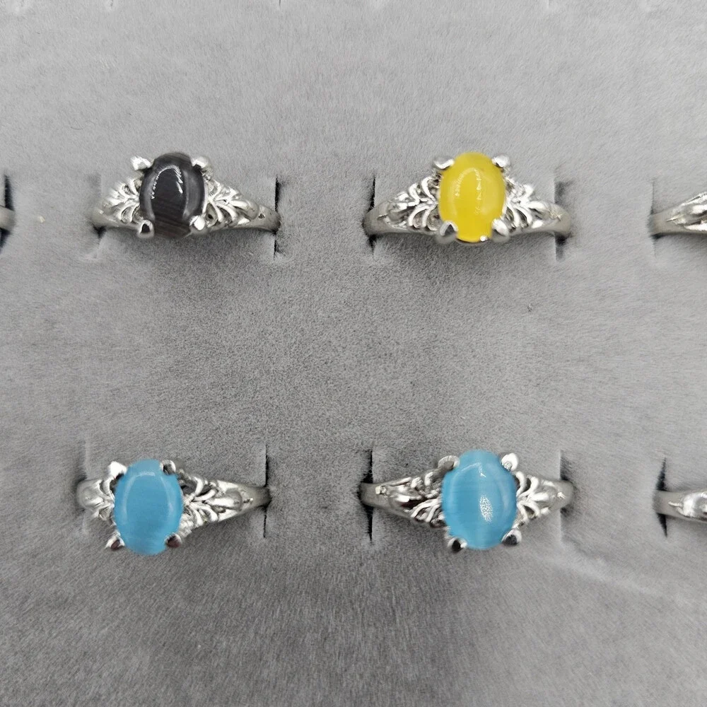 Ring Lot 21 Piece Silver Tone Glass Cabochons Sizes 5-8 Black Yellow Orange Blue - Picture 6 of 9